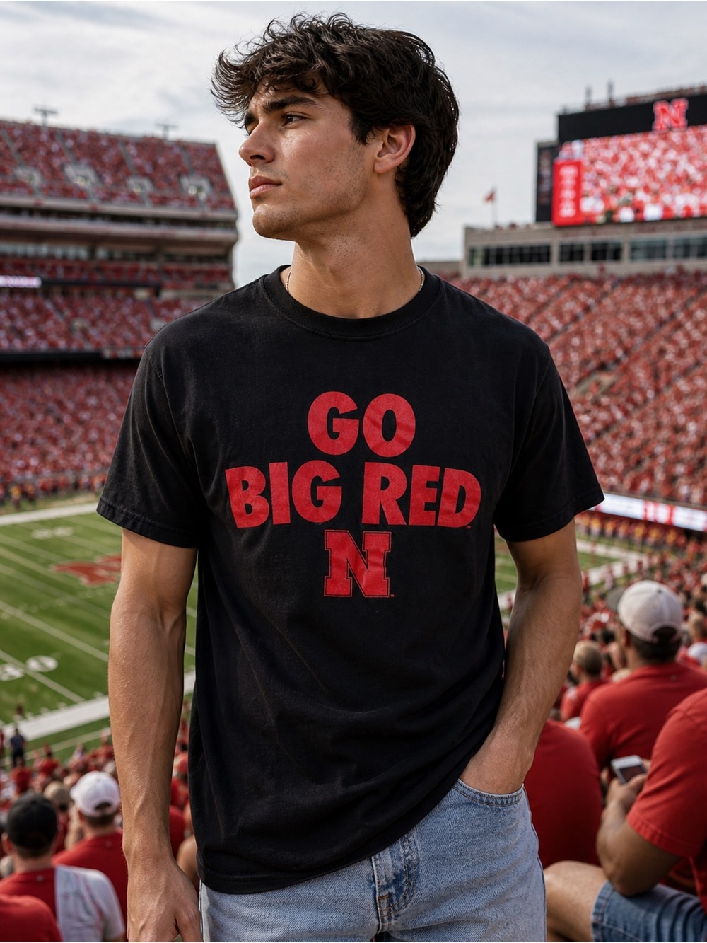 Nebraska Huskers Go Big Red Tee Large Black Graphic Shirt College Football